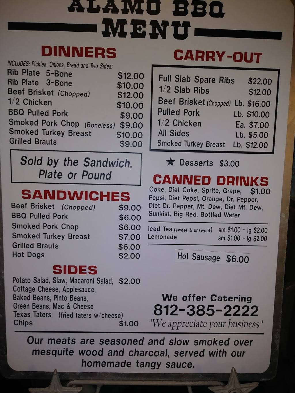 Alamo BBQ | restaurant | 2012, 818 W Broadway St, Princeton, IN 47670, USA | 8123852222 OR +1 812-385-2222