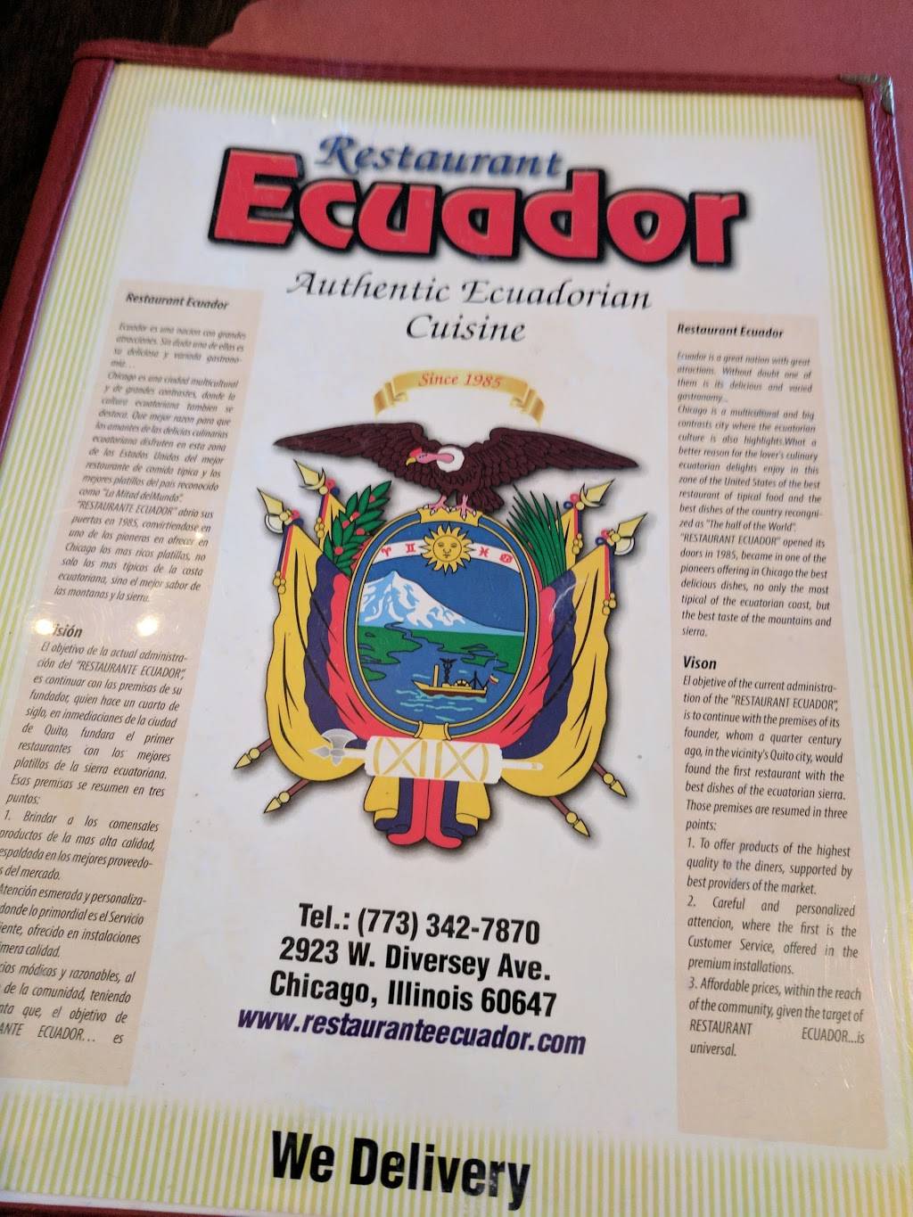 Restaurante Ecuatoriano | restaurant | 2923 W Diversey Ave, Chicago, IL 60647, USA | 7733427870 OR +1 773-342-7870