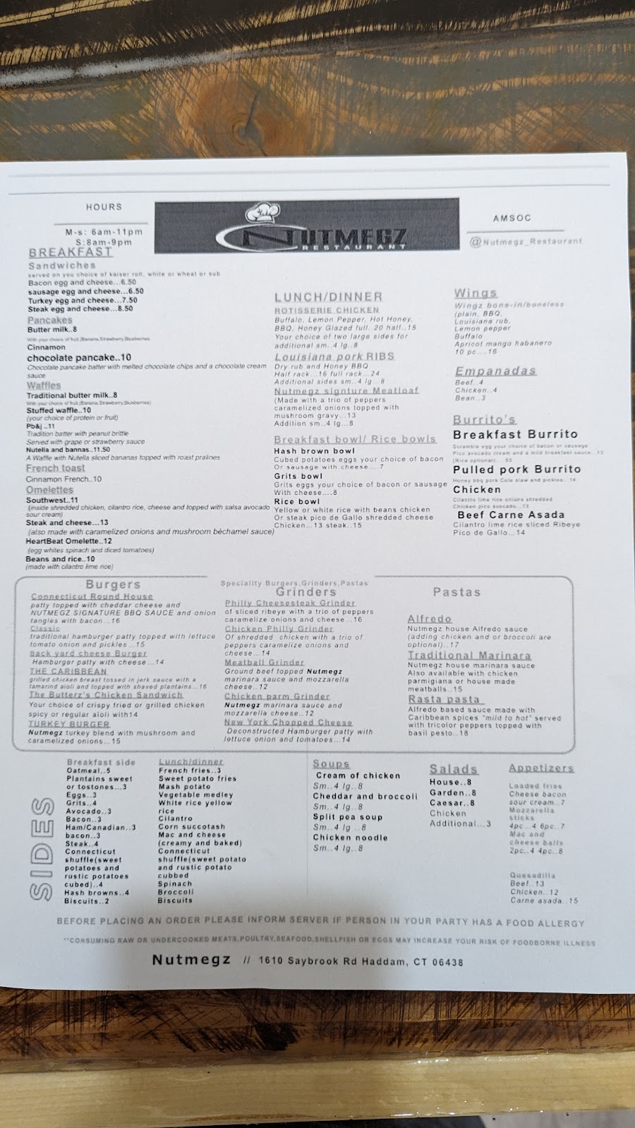 Nutmegz Restaurant | restaurant | 1610 Saybrook Rd, Haddam, CT 06438, USA | 8605543910 OR +1 860-554-3910