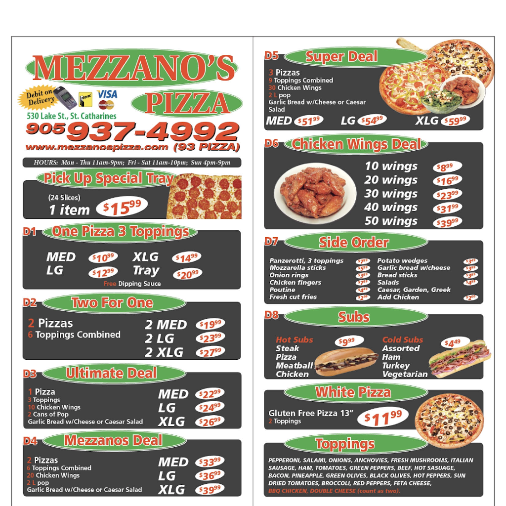 Mezzanos Pizza | restaurant | 530 Lake St, St. Catharines, ON L2N 4H6, Canada | 9059374992 OR +1 905-937-4992