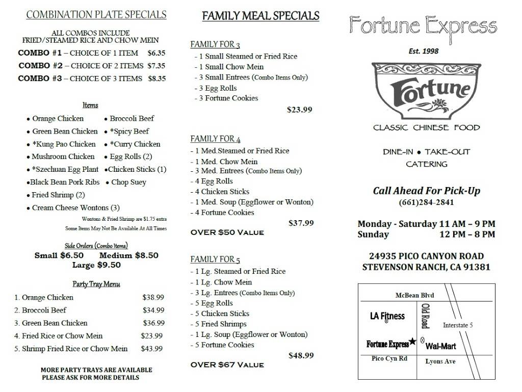 Fortune Express | restaurant | 24935 Pico Canyon Rd, Stevenson Ranch, CA 91381, USA | 6612842841 OR +1 661-284-2841