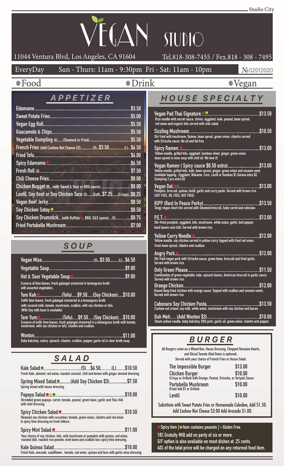 Vegan Studio | restaurant | 11044 Ventura Blvd, Studio City, CA 91604, USA | 8183087455 OR +1 818-308-7455