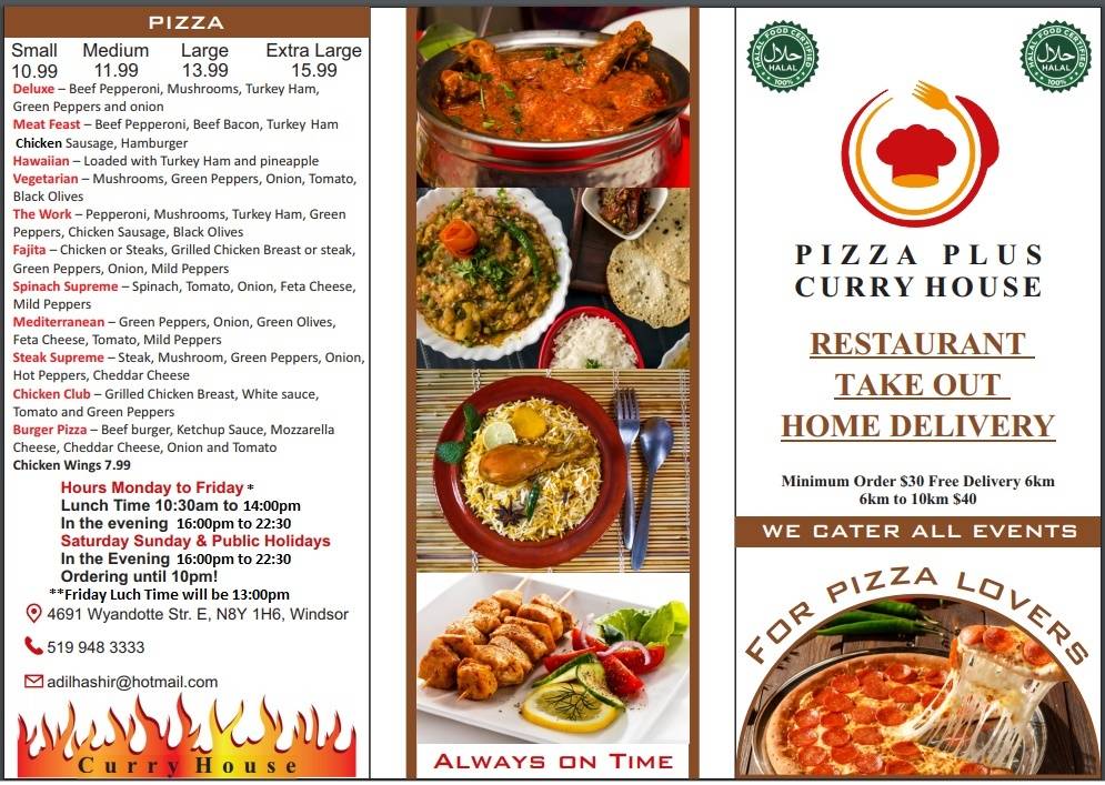 Pizza Plus Curry House (Wyandotte St. E) | restaurant | 4691 Wyandotte St E, Windsor, ON N8Y 1H6, Canada | 5199483333 OR +1 519-948-3333