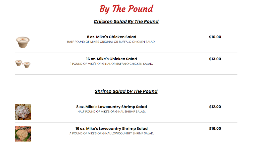Mikes Chicken Salad | restaurant | 2578 Ashley River Rd, Charleston, SC 29414, USA | 8435643434 OR +1 843-564-3434
