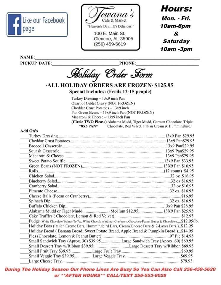 Tewana’s Cafe | restaurant | 100 E Main St, Glencoe, AL 35905, USA | 2564595619 OR +1 256-459-5619