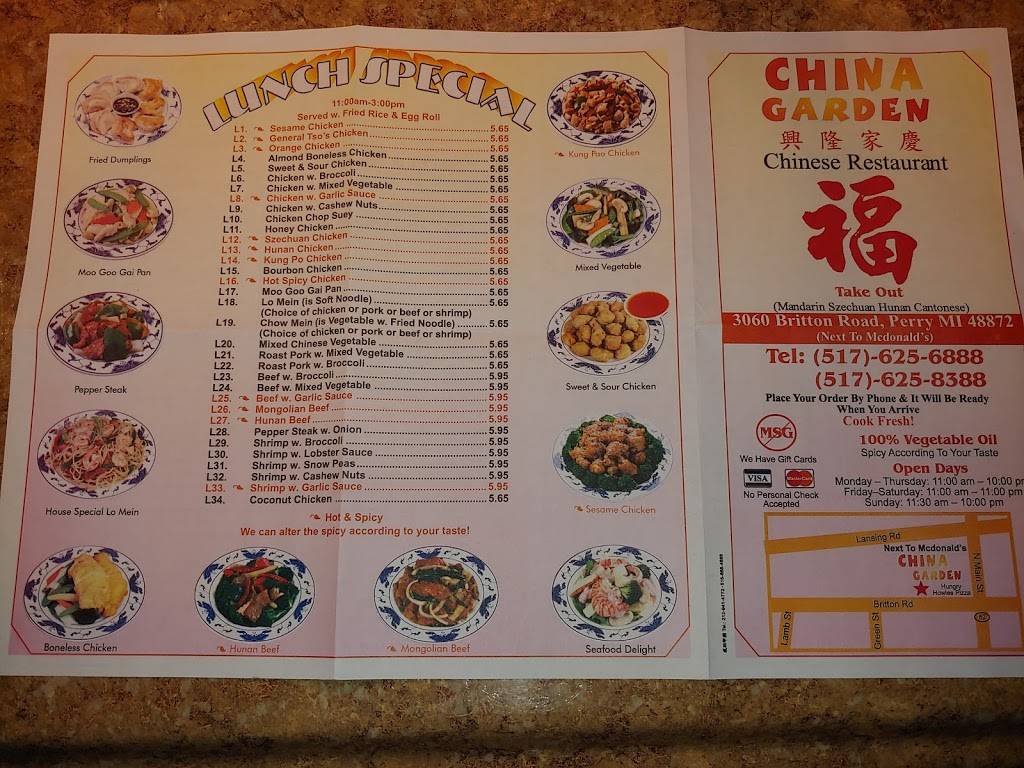 China Garden Restaurant | restaurant | 3060 W Britton Rd, Perry, MI 48872, USA | 5176256888 OR +1 517-625-6888