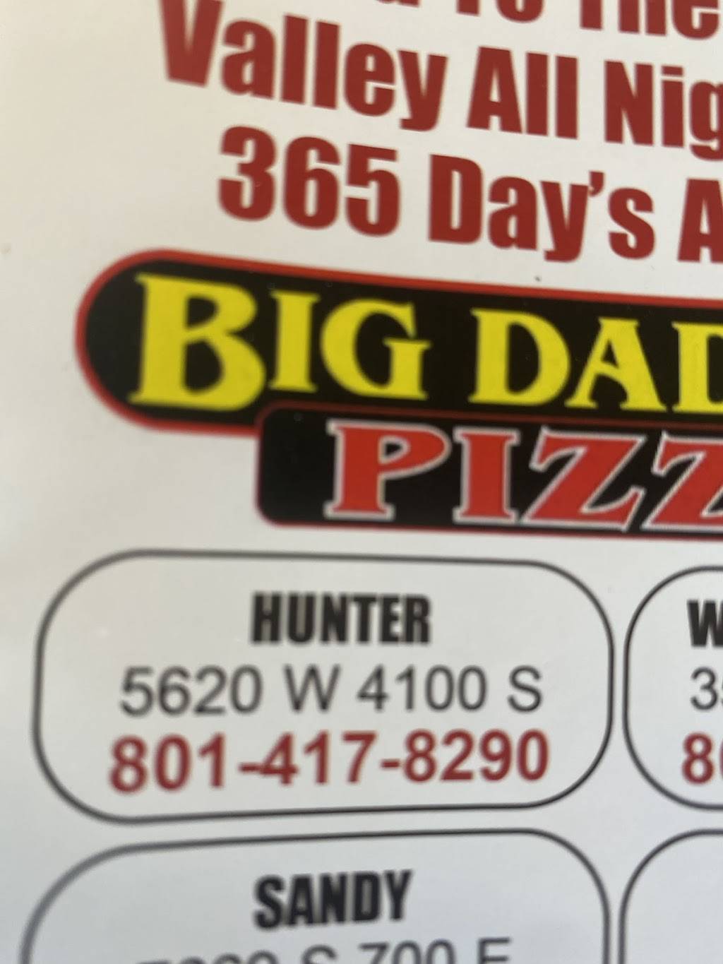 Big Daddys Pizza | restaurant | 5620 W 4100 S, West Valley City, UT 84128, USA | 8014178290 OR +1 801-417-8290