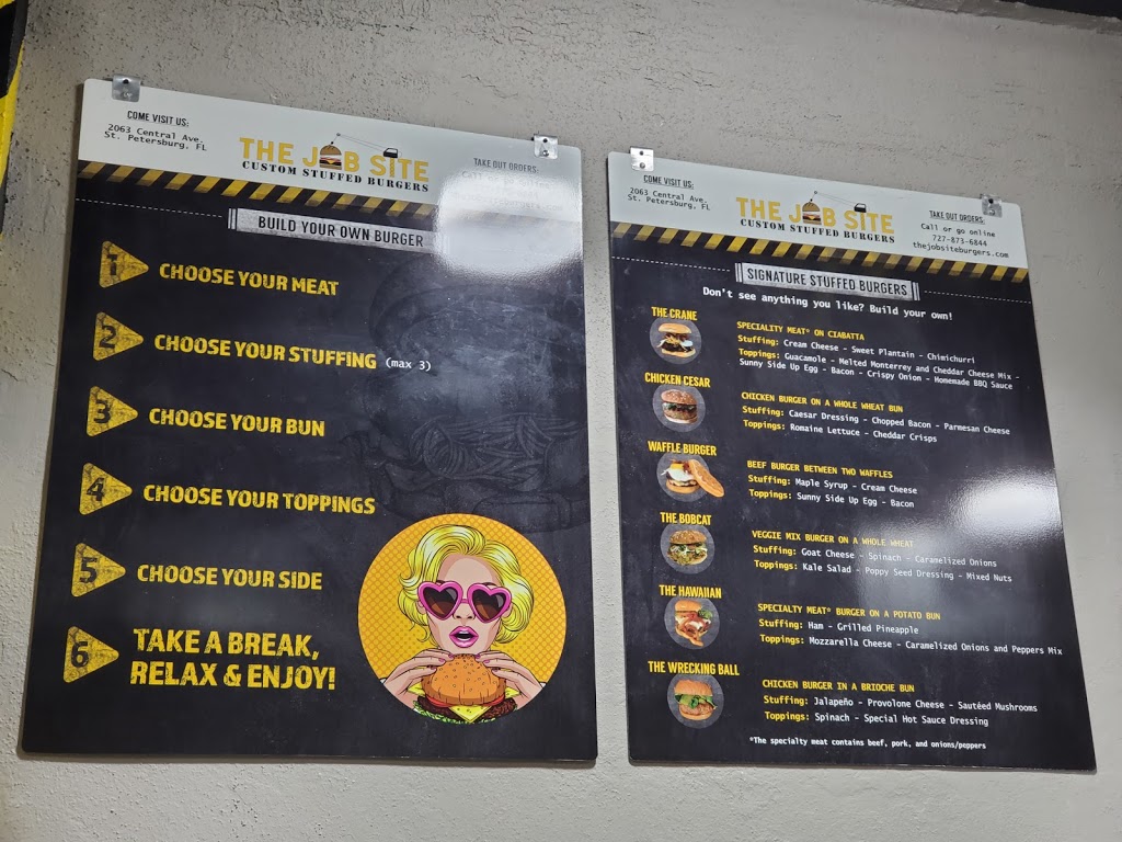 The Job Site Custom Stuffed Burgers | restaurant | 2063 Central Ave, St. Petersburg, FL 33713, USA | 7278736844 OR +1 727-873-6844