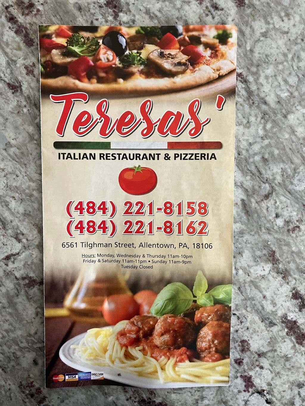 Teresas’ Italian Restaurant & Pizzeria | restaurant | 6561 State Rte 1002, Allentown, PA 18106, USA | 4842218158 OR +1 484-221-8158