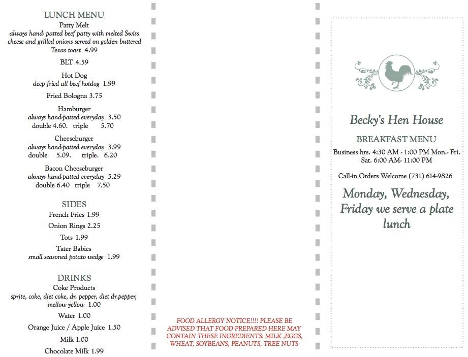Beckys Hen House | restaurant | 580 W Church St, Lexington, TN 38351, USA | 7316149826 OR +1 731-614-9826