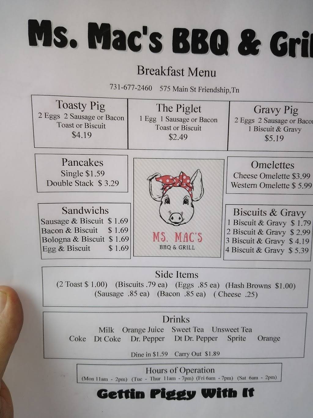 Ms. Macs BBQ & Grill | restaurant | 575 Main St, Friendship, TN 38034, USA | 7316772460 OR +1 731-677-2460