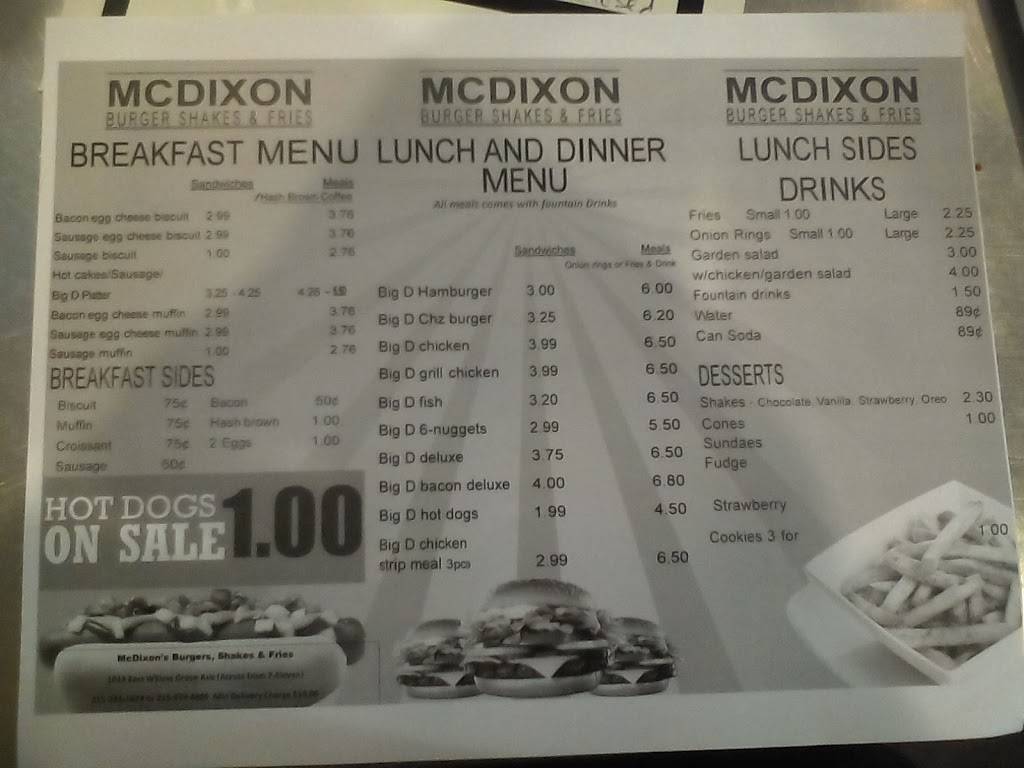 McDixons Burger, Shakes and Fries | restaurant | 1014 E Willow Grove Ave, Glenside, PA 19038, USA | 2679029442 OR +1 267-902-9442