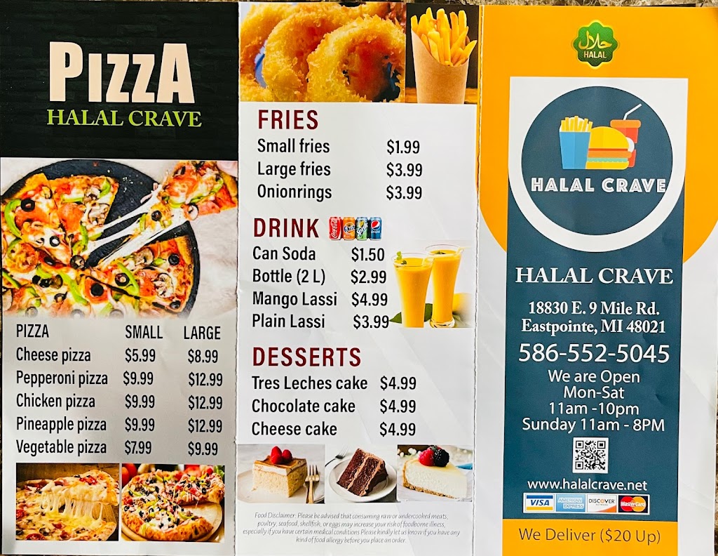 Halal Crave | restaurant | 18830 E 9 Mile Rd, Eastpointe, MI 48021, USA | 5865525045 OR +1 586-552-5045
