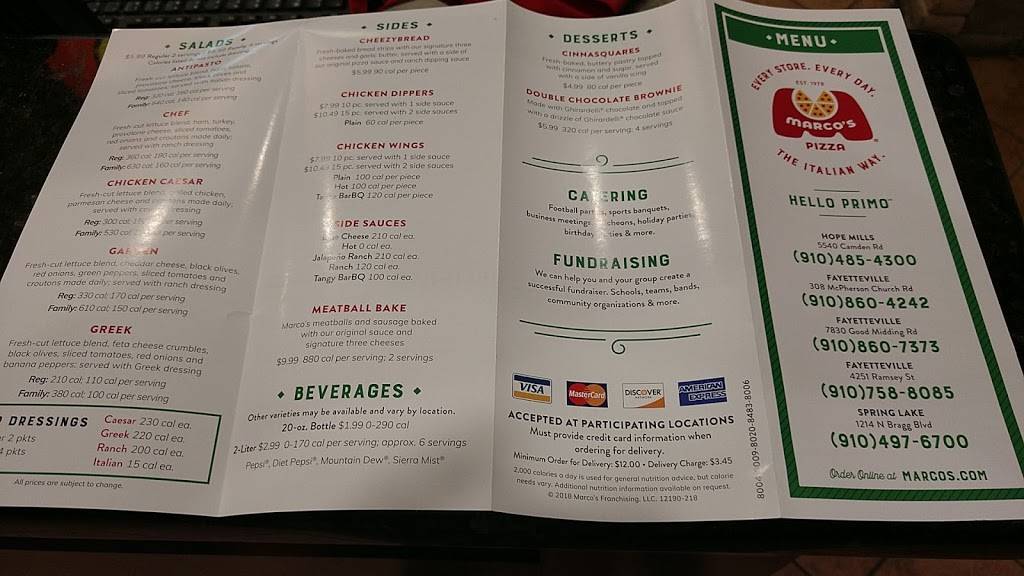 Marcos Pizza | meal delivery | 7830 Good Middling Dr, Fayetteville, NC 28314, USA | 9108607373 OR +1 910-860-7373