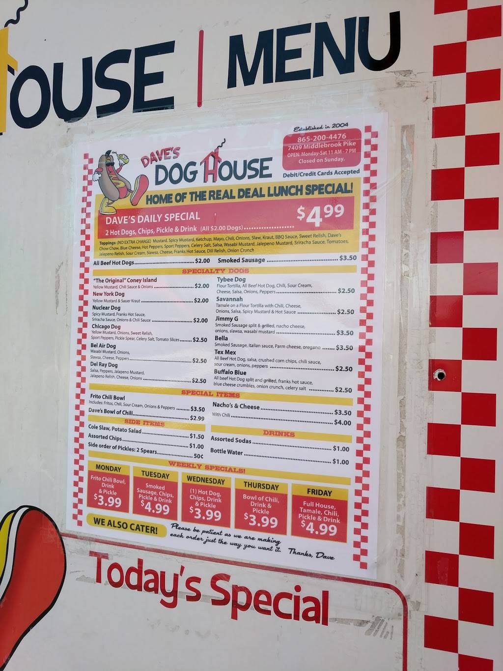 Daves Dog House | restaurant | 7409 Middlebrook Pike, Knoxville, TN 37909, USA | 8652004476 OR +1 865-200-4476