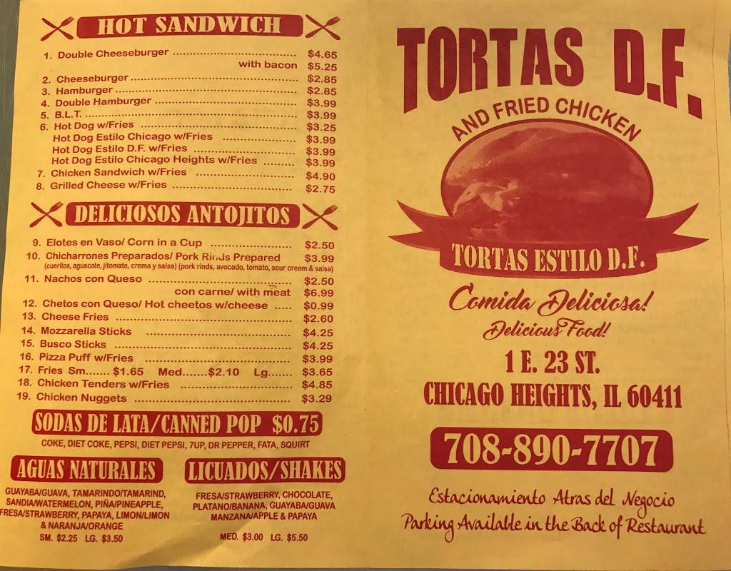 Tortas DF | restaurant | 1 E 23rd St, Chicago Heights, IL 60411, USA | 7088907707 OR +1 708-890-7707