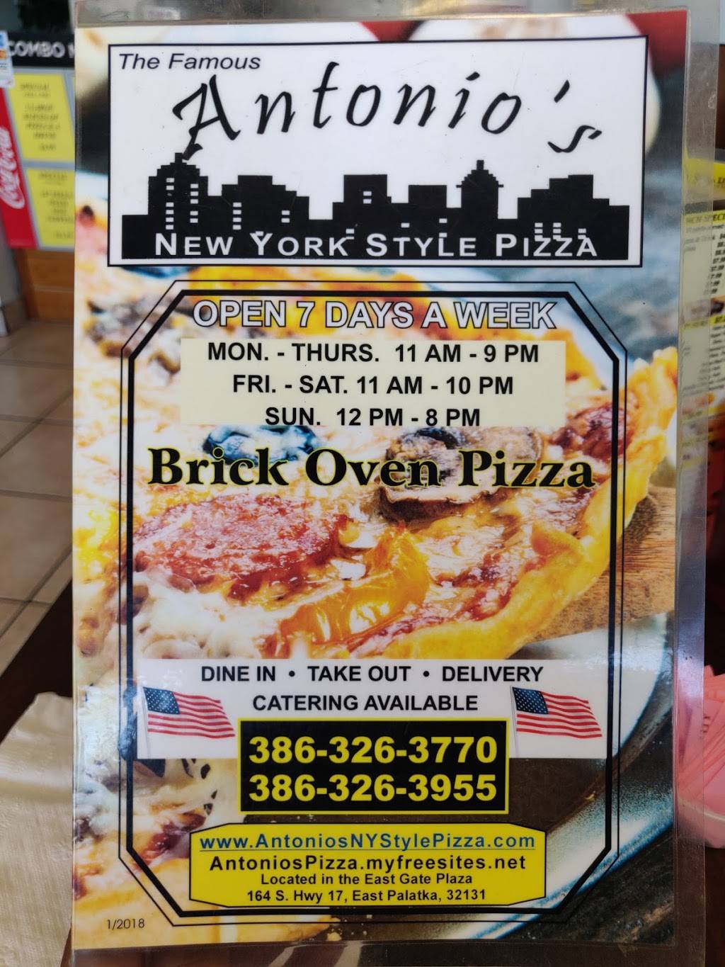 Antonios New York Style Pizza | restaurant | 164 US-17, East Palatka, FL 32131, USA | 3863263770 OR +1 386-326-3770