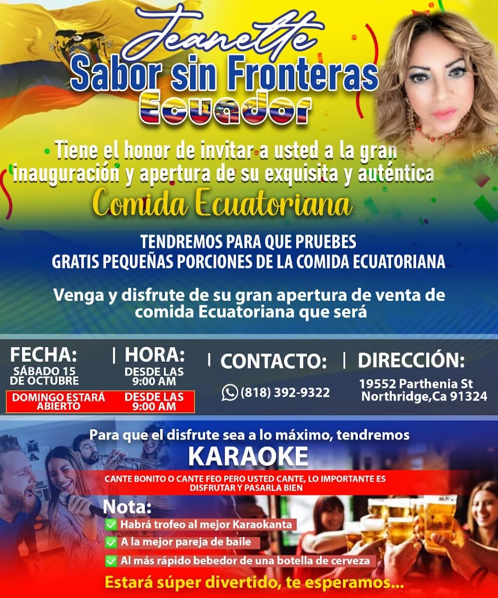 Jeanette Sabor Sin Fronteras Ecuador | restaurant | 19552 Parthenia St, Northridge, CA 91324, USA | 8183929322 OR +1 818-392-9322