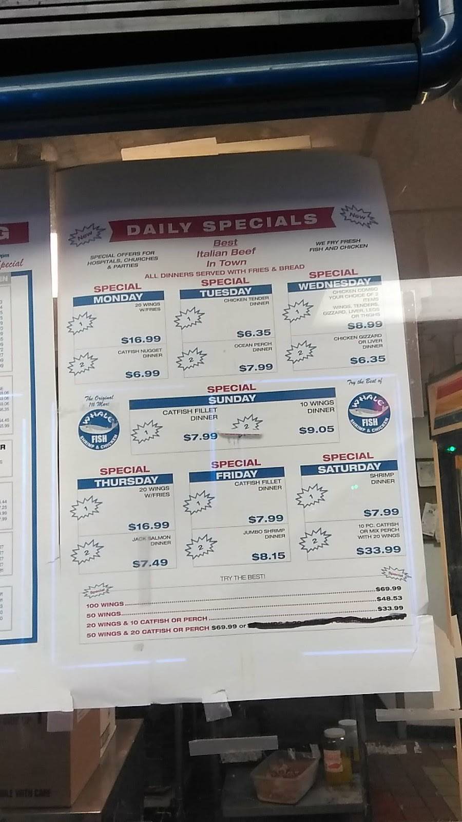 Whale Fish Shrimp & Chicken | restaurant | 3600 W Chicago Ave, Chicago, IL 60651, USA | 7732785555 OR +1 773-278-5555