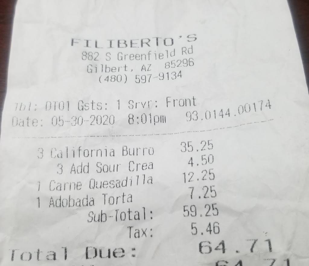 Filibertos mexican food | restaurant | 882 S Greenfield Rd, Gilbert, AZ 85296, USA | 4805979134 OR +1 480-597-9134