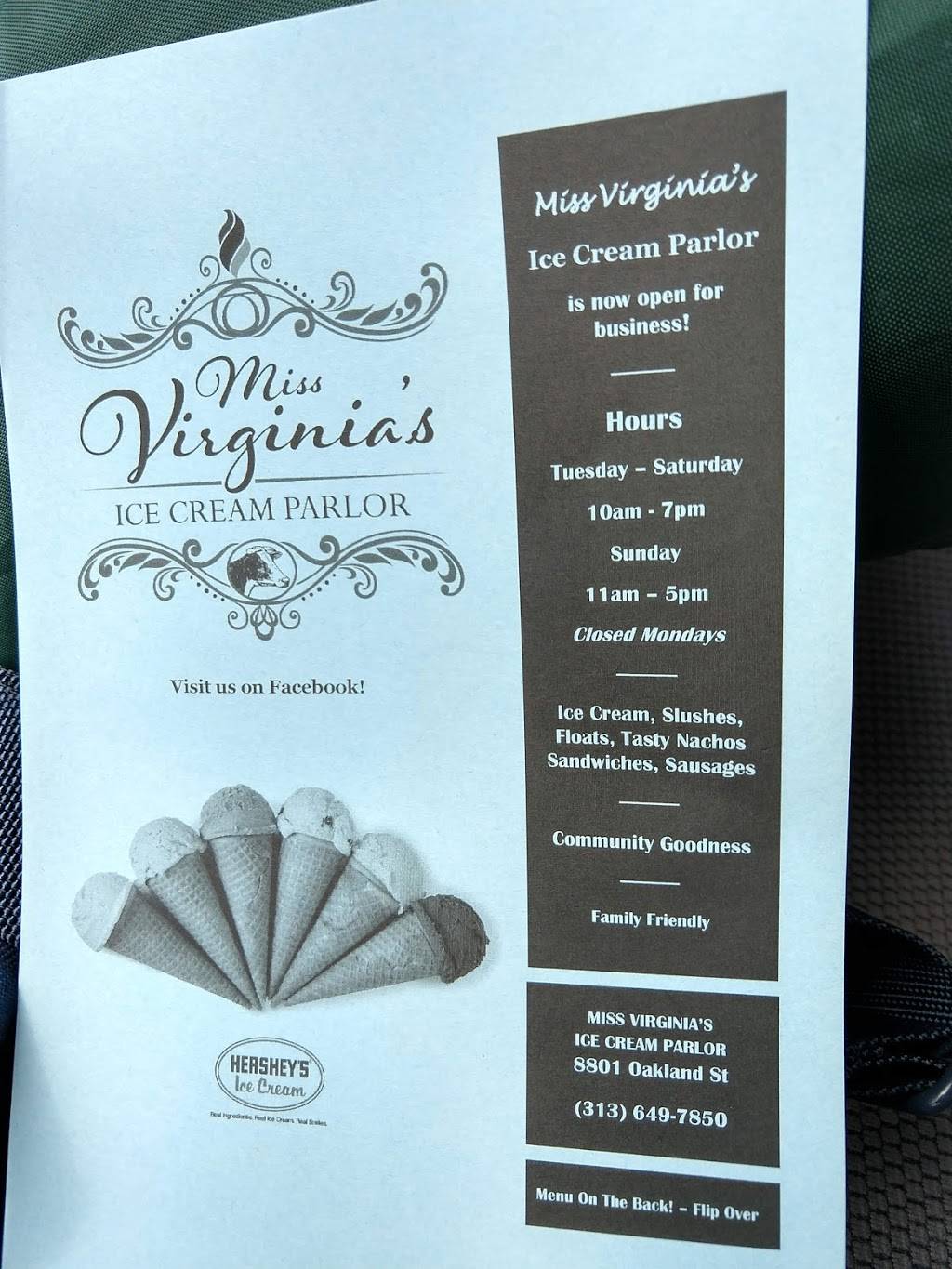 Miss Virginias Ice Cream Parlor | restaurant | 8801 Oakland Ave, Detroit, MI 48211, USA | 3136497850 OR +1 313-649-7850