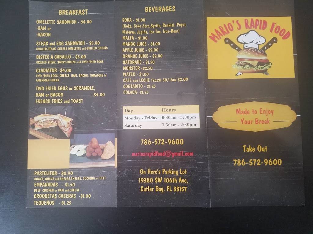 Marios Rápid Food | restaurant | 19380 SW 106th Ave, Cutler Bay, FL 33157, USA | 7865729600 OR +1 786-572-9600