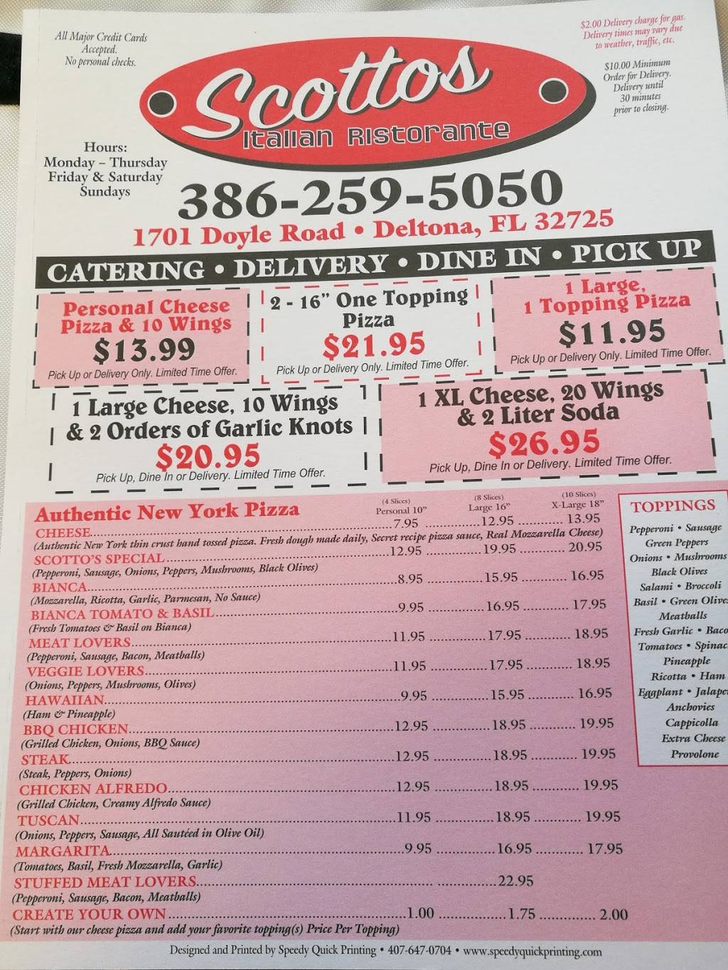 Scottos Italian Ristorante | restaurant | 1701 Doyle Rd, Deltona, FL 32725, USA | 3862595050 OR +1 386-259-5050