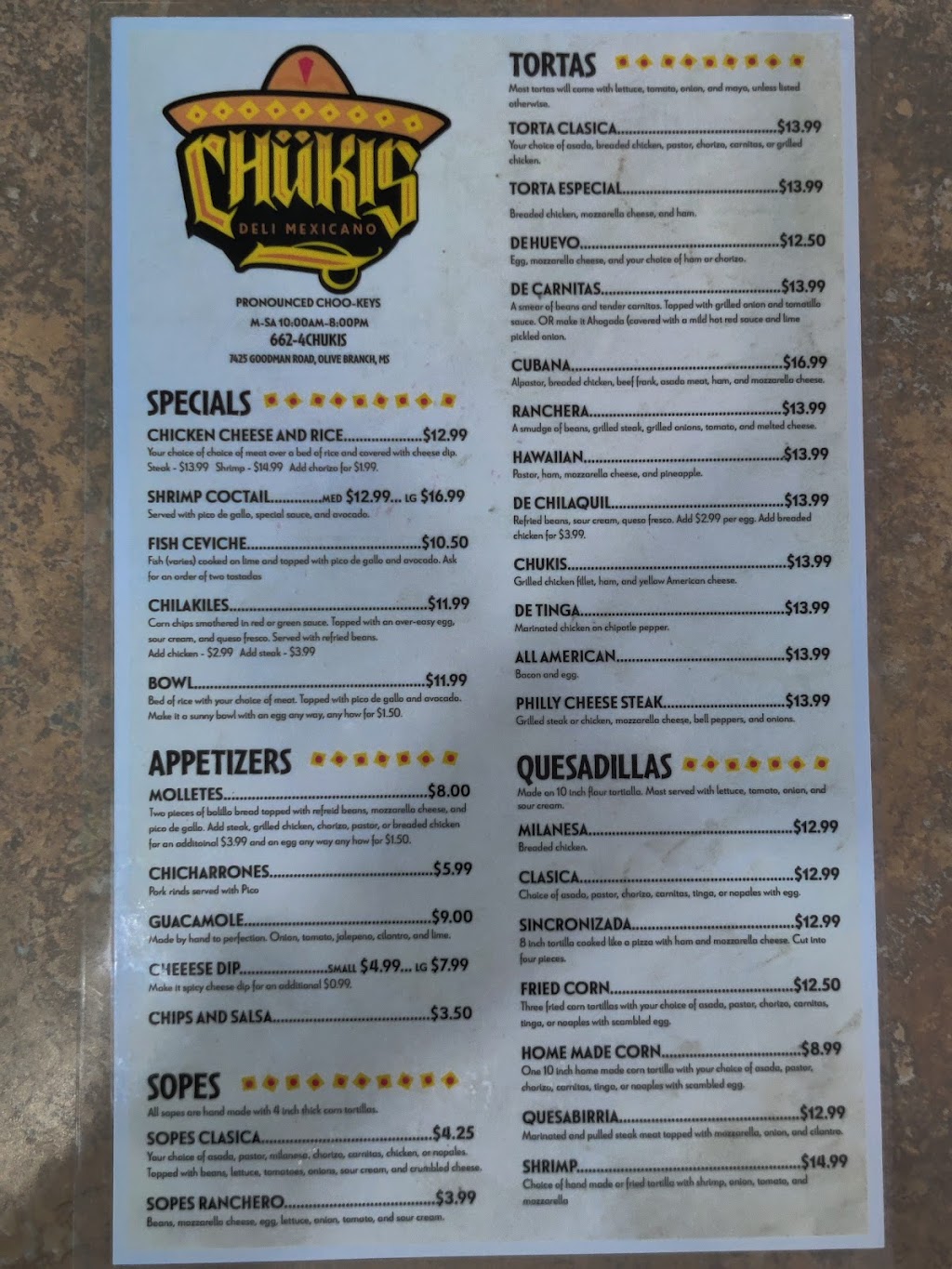 Chukis Deli Mexicano | restaurant | 7425 Goodman Rd, Olive Branch, MS 38654, USA | 6624248547 OR +1 662-424-8547