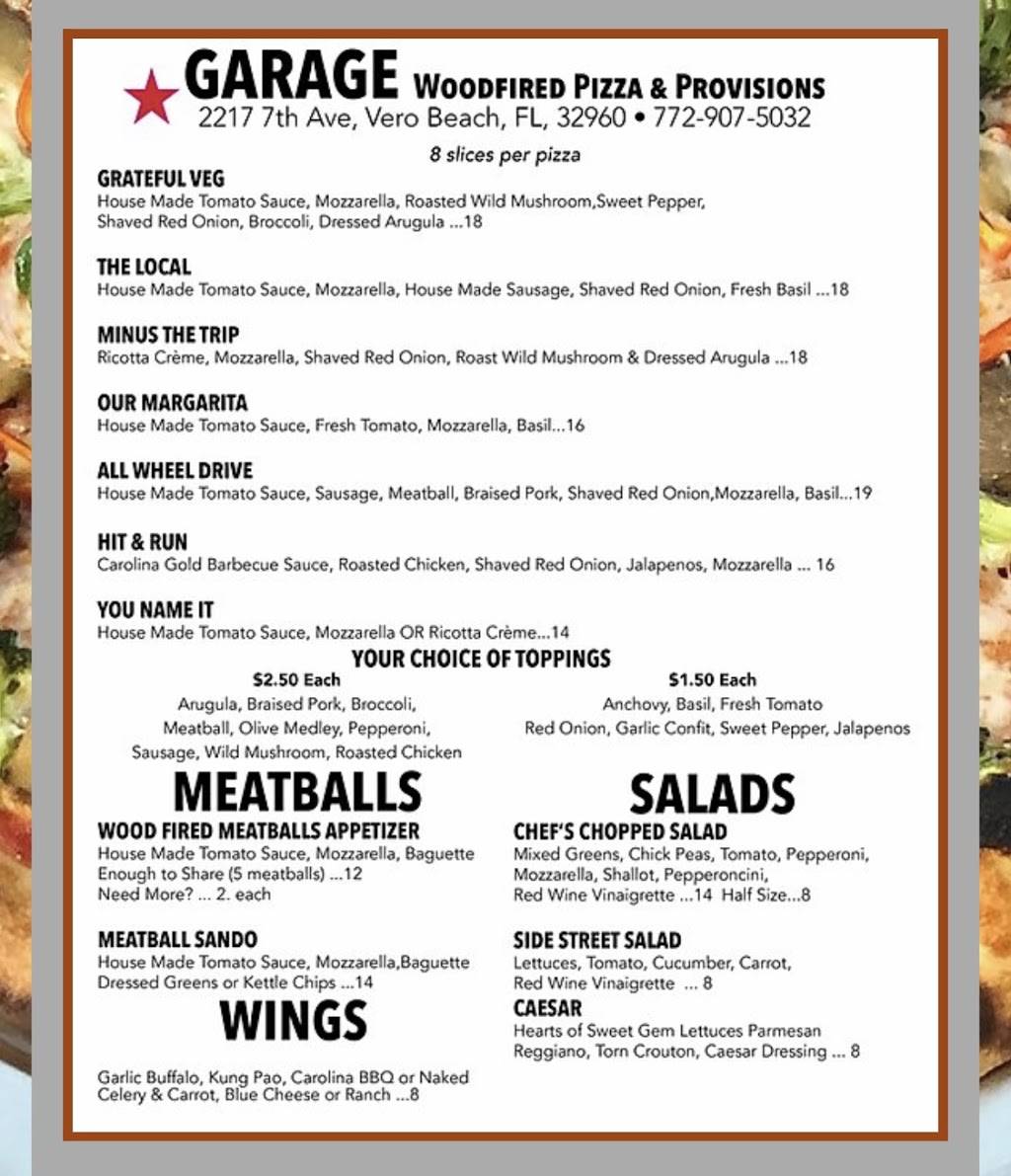 Garage pizza | restaurant | 2217 B 7th Ave, Vero Beach, FL 32960, USA | 7729075032 OR +1 772-907-5032