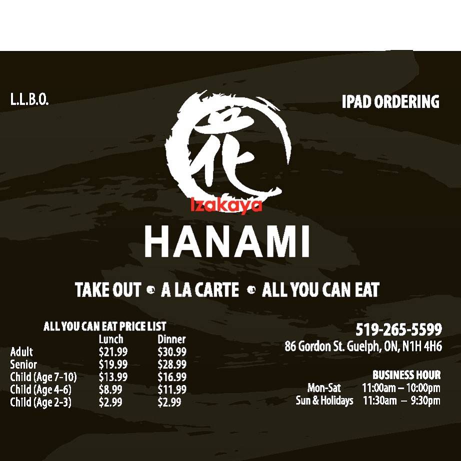 Hanami Izakaya | restaurant | 86 Gordon St, Guelph, ON N1H 4H6, Canada | 5192655599 OR +1 519-265-5599