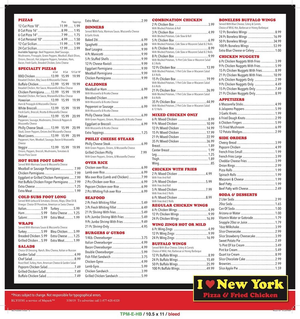 I Love NY Pizza and Fried Chicken | restaurant | 780 State St, Schenectady, NY 12307, USA | 5183468700 OR +1 518-346-8700