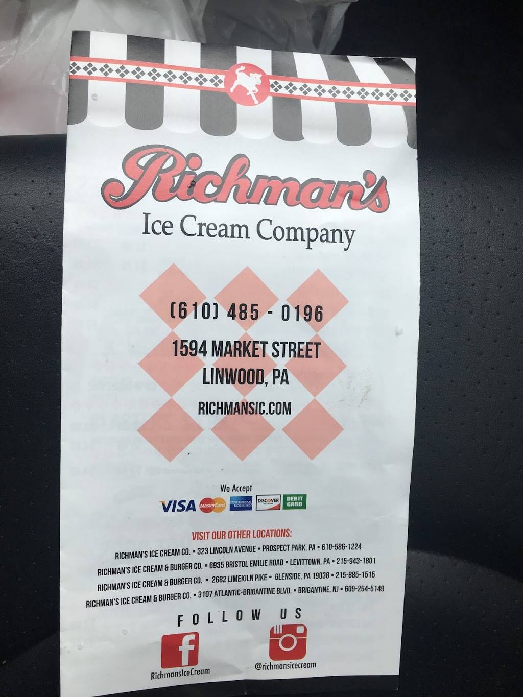 Richmans Ice Cream | restaurant | 1594 Market St, Linwood, PA 19061, USA | 6104850196 OR +1 610-485-0196