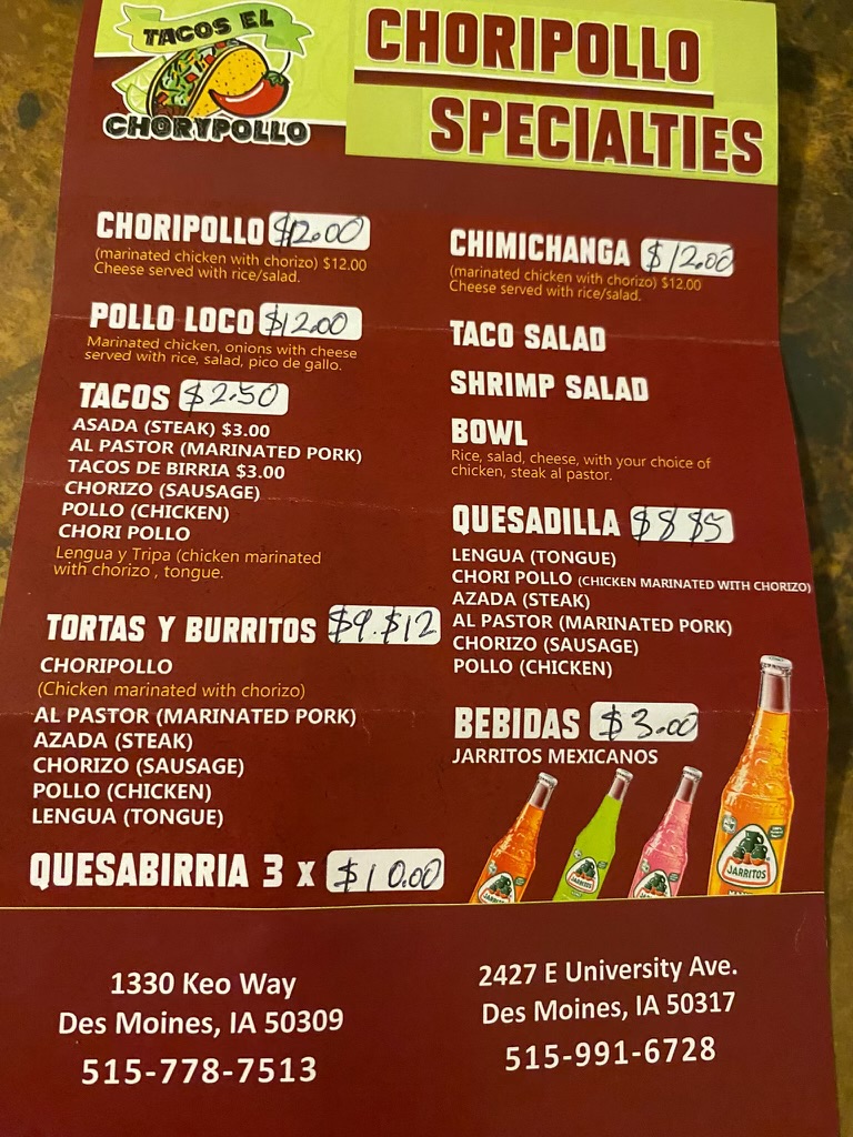Tacos Choripollo 2 | restaurant | 2427 E University Ave, Des Moines, IA 50317, USA | 5154215652 OR +1 515-421-5652