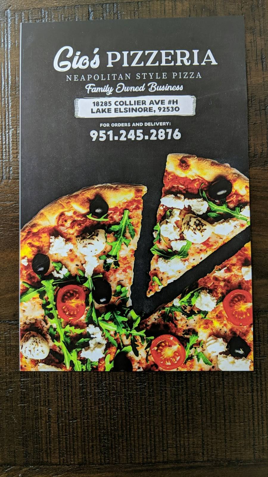 Gios Pizzeria | restaurant | 18285 Collier Ave #H, Lake Elsinore, CA 92530, USA | 9512452876 OR +1 951-245-2876