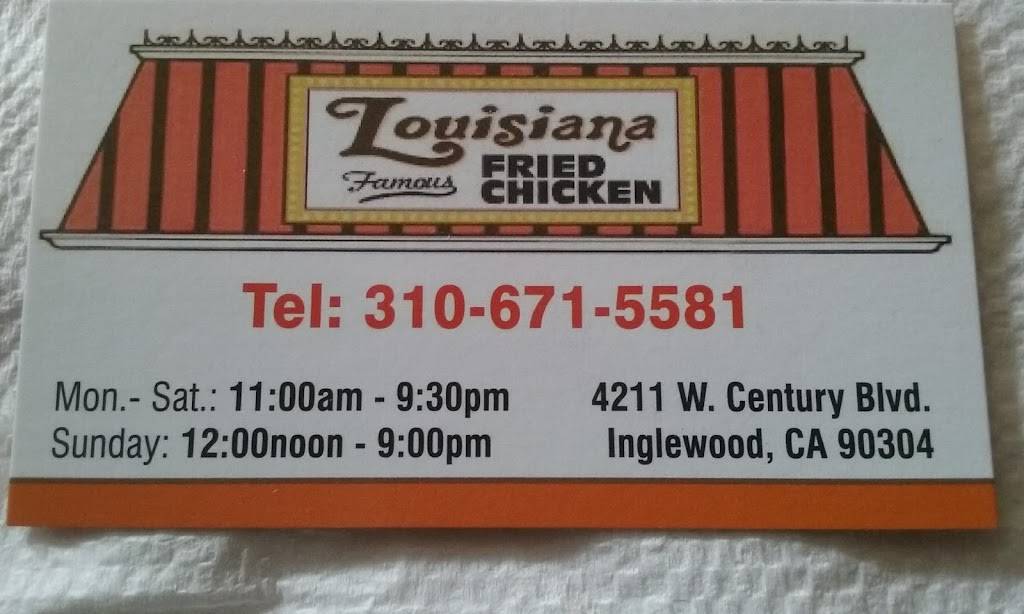 Louisiana Famous Fried Chicken | restaurant | 4211 W Century Blvd, Inglewood, CA 90304, USA | 3106715581 OR +1 310-671-5581