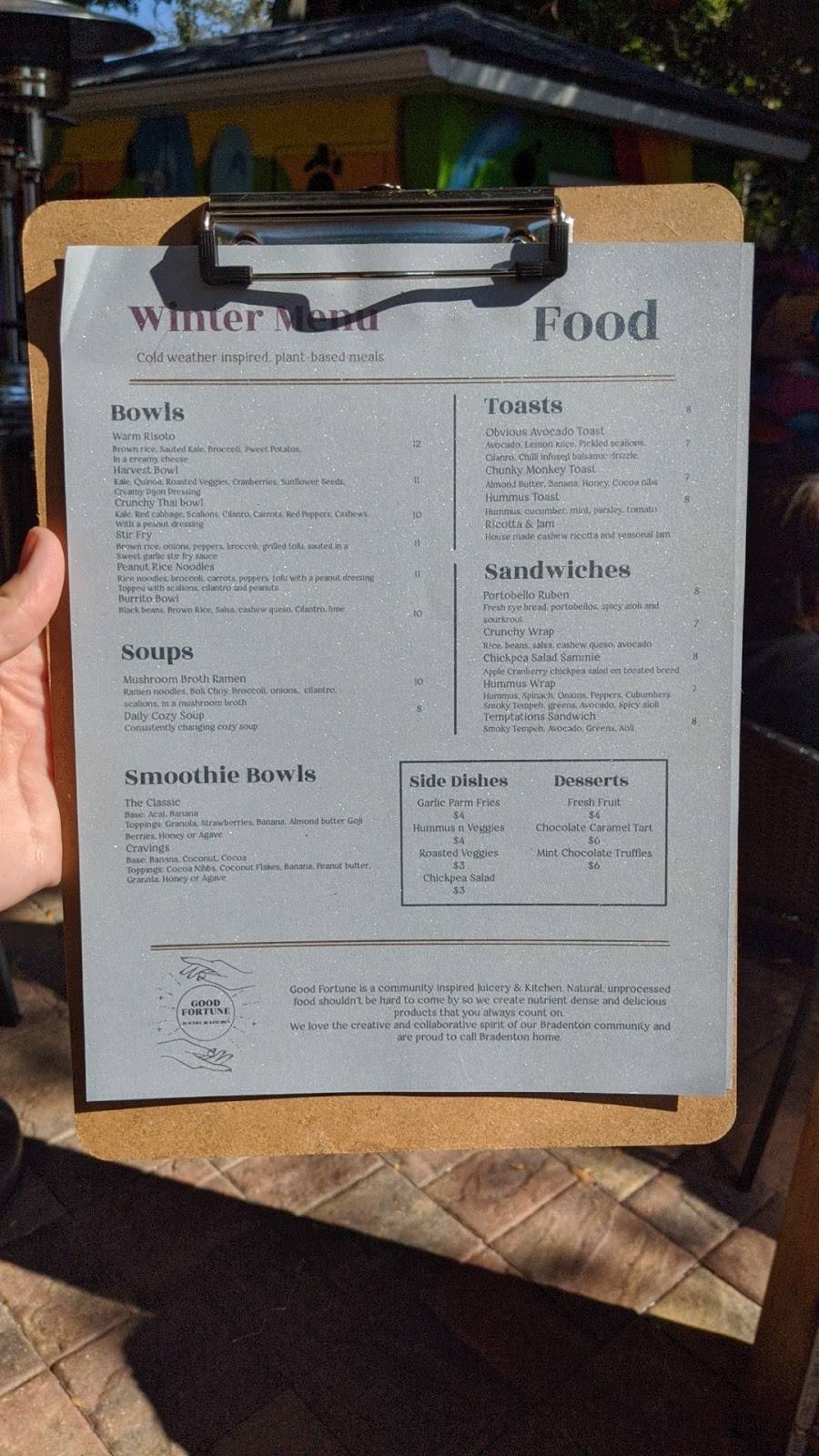 Good Fortune Juicery & Kitchen | restaurant | 1302 13th Ave W, Bradenton, FL 34205, USA | 9419201556 OR +1 941-920-1556