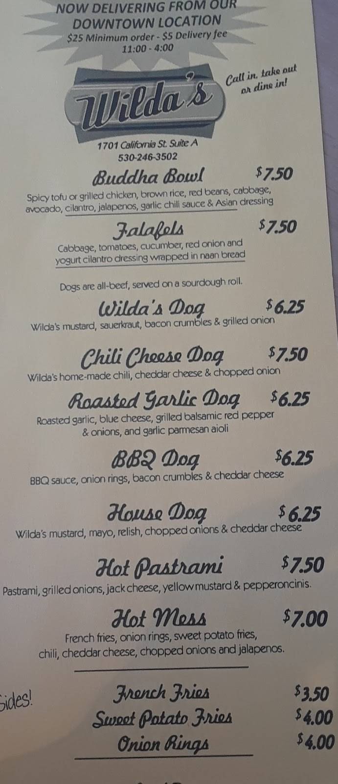 Wildas Grill | restaurant | 1701 California St, Redding, CA 96001, USA | 5302463502 OR +1 530-246-3502