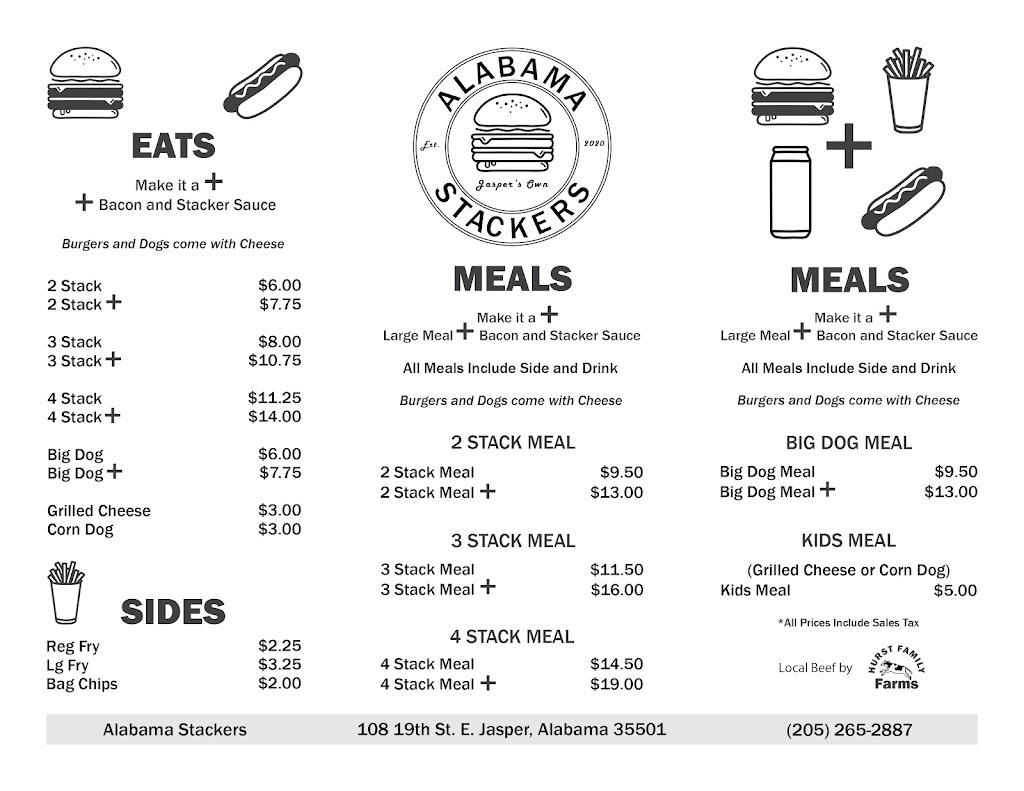 Alabama Stackers | restaurant | 108 19th St E, Jasper, AL 35501, USA | 2052652887 OR +1 205-265-2887