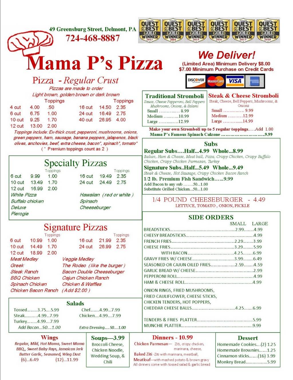 Mama Ps Pizza Delmont | meal delivery | 49 Greensburg St, Delmont, PA 15626, USA | 7244688887 OR +1 724-468-8887