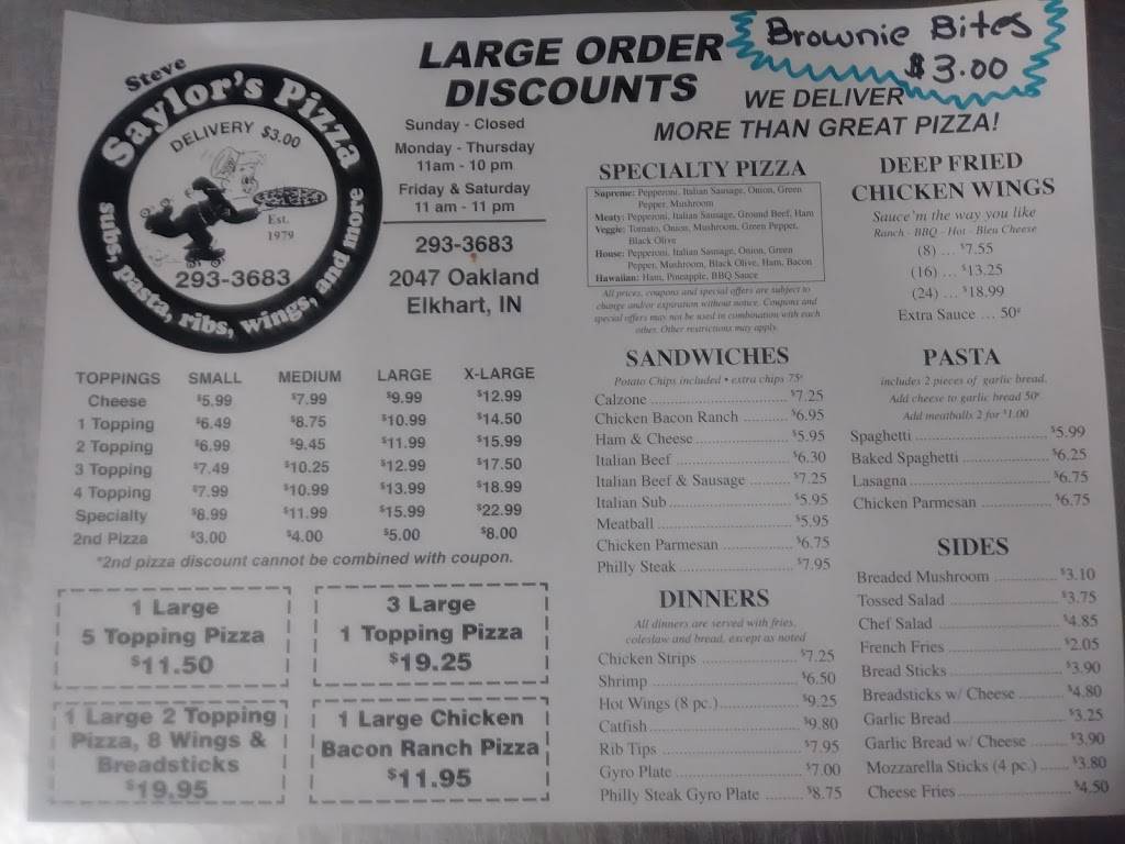 Saylors Pizza & More | restaurant | 2047 Oakland Ave, Elkhart, IN 46516, USA | 5742933683 OR +1 574-293-3683