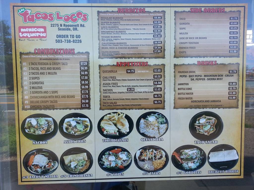 Los Tacos Locos | restaurant | 2275 N Roosevelt Dr, Seaside, OR 97138, USA | 5037388226 OR +1 503-738-8226