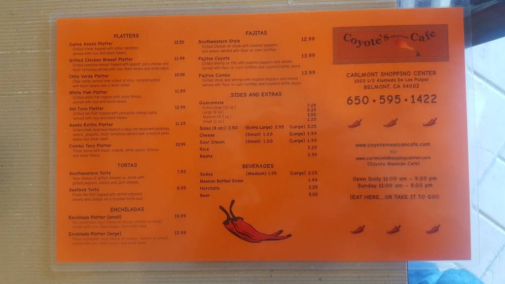 Coyotes Mexican Cafe | restaurant | 1003 Alameda de las Pulgas, Belmont, CA 94002, USA | 6505951422 OR +1 650-595-1422