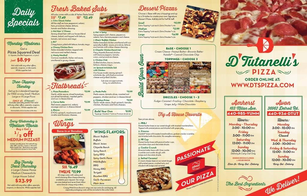 DTutanellis Pizza Avon | meal delivery | 36962 Detroit Rd, Avon, OH 44011, USA | 4409343888 OR +1 440-934-3888