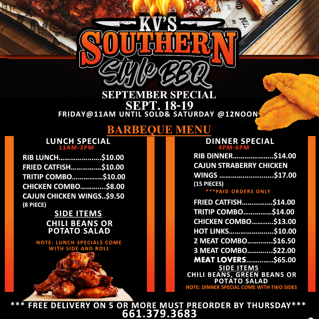 KVS Southern Style Barbeque | restaurant | 4308 Jaspar Ave, Bakersfield, CA 93313, USA | 6613793683 OR +1 661-379-3683