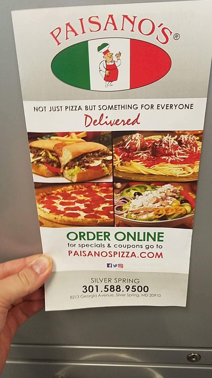 Paisanos Pizza | restaurant | 8213 Georgia Ave, Silver Spring, MD 20910, USA | 3015889500 OR +1 301-588-9500