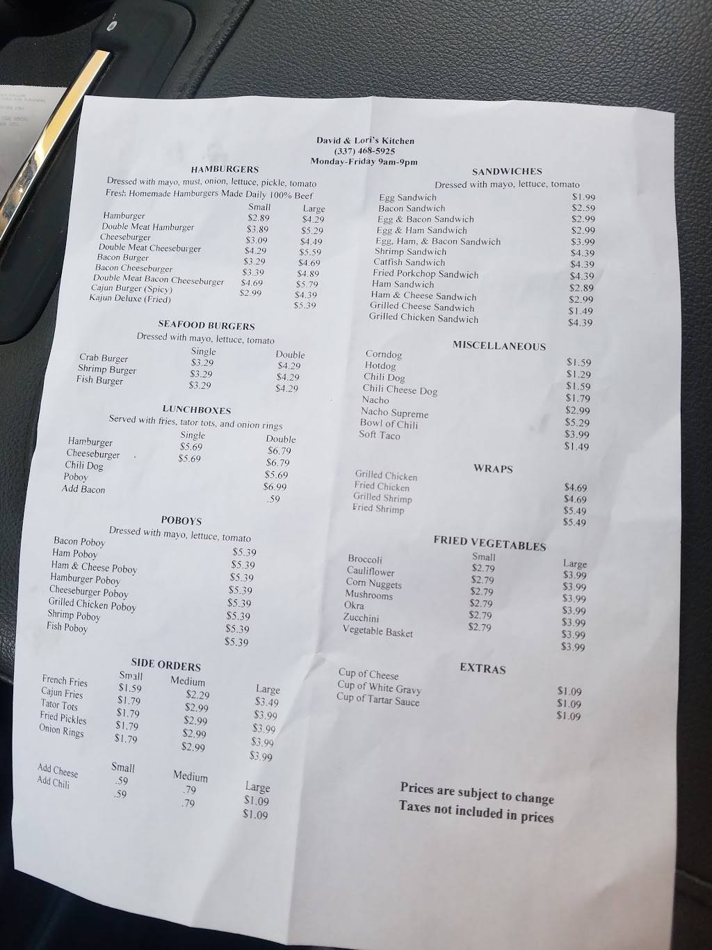 David And Loris Kitchen | restaurant | 1406 Poinciana St, Mamou, LA 70554, USA | 3374685925 OR +1 337-468-5925