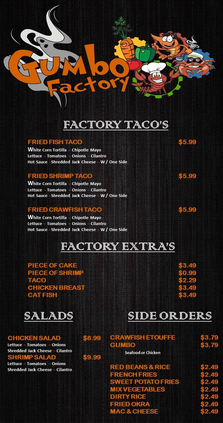 GUMBO FACTORY | restaurant | 3250 Old Spanish Trail Ste B, Houston, TX 77021, USA | 7137380847 OR +1 713-738-0847