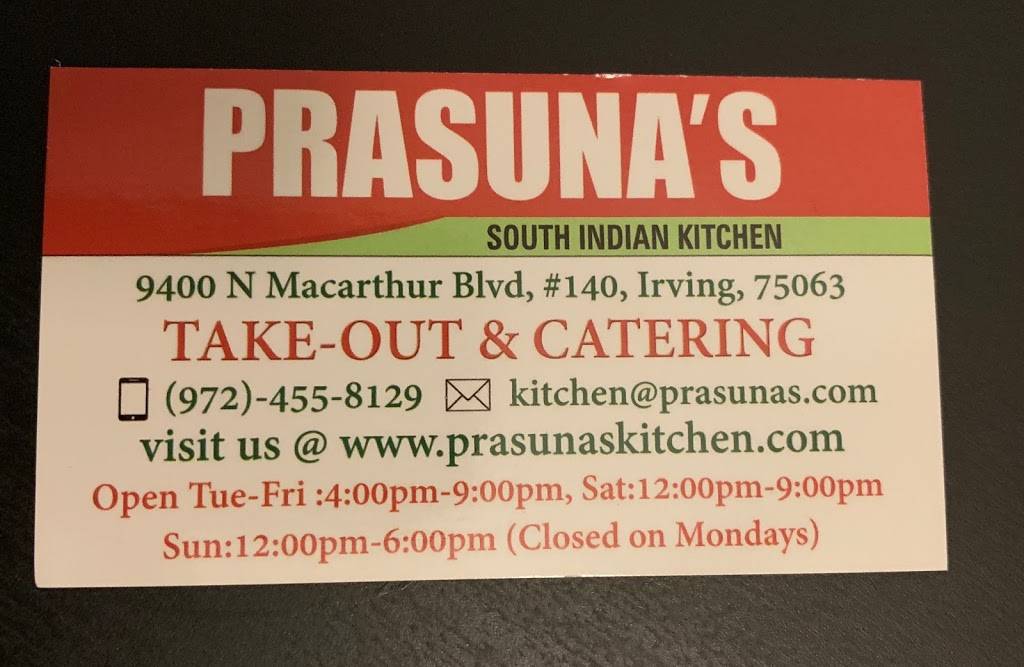 Prasunas Kitchen | restaurant | 9400 N MacArthur Blvd #140, Irving, TX 75063, USA | 9724558129 OR +1 972-455-8129