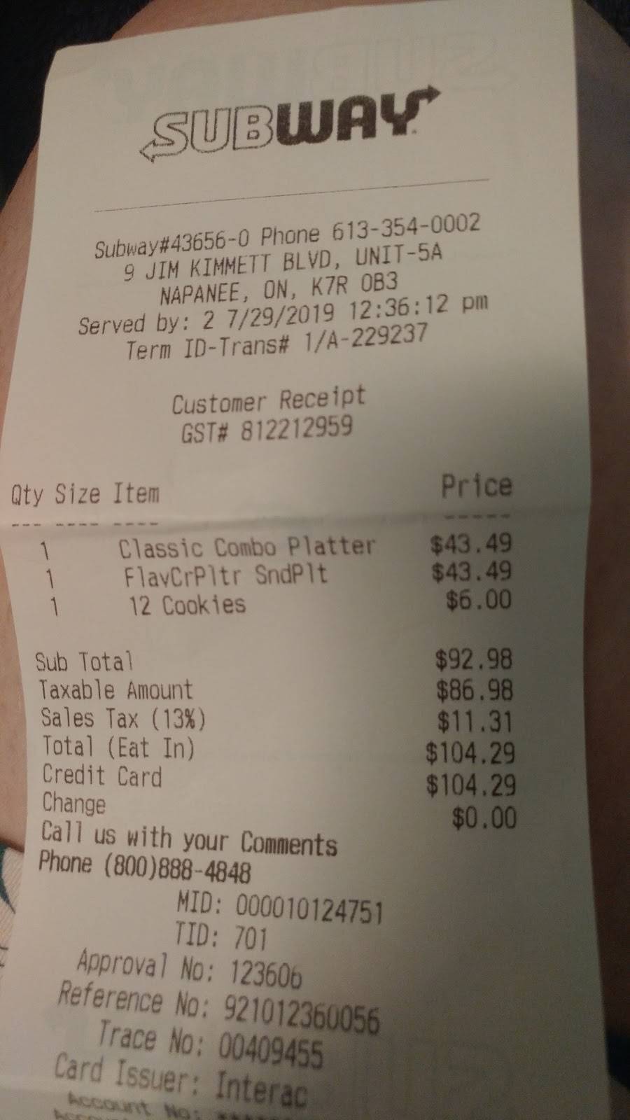 Subway | restaurant | 9 Jim Kimmett Blvd #5A, Greater Napanee, ON K7R 0B3, Canada | 6133540002 OR +1 613-354-0002