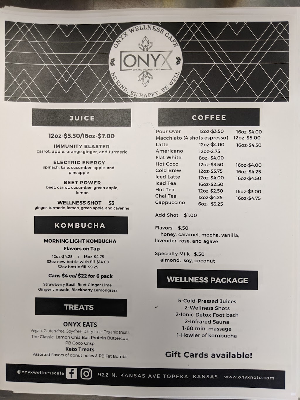 Onyx Wellness Cafe | restaurant | 922 N Kansas Ave, Topeka, KS 66608, USA | 7857302504 OR +1 785-730-2504